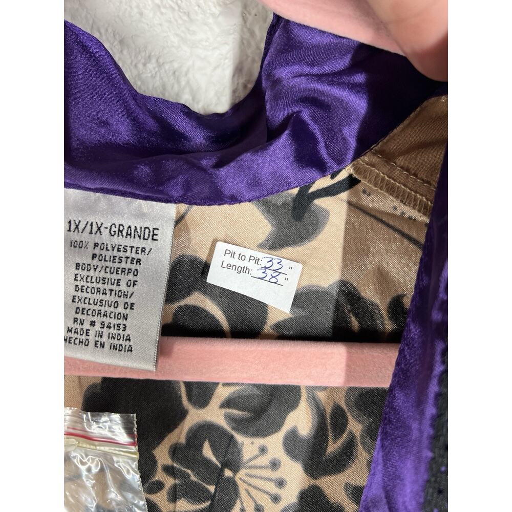 Units Woman Floral Tan & Purple Sister Kimono Open Cardigan Size 1X NWT - Picture 2 of 5